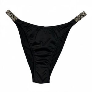 NWOT Victorias Secret Very Sexy Leopard Rhinestone Strap Black Brazilian Panties